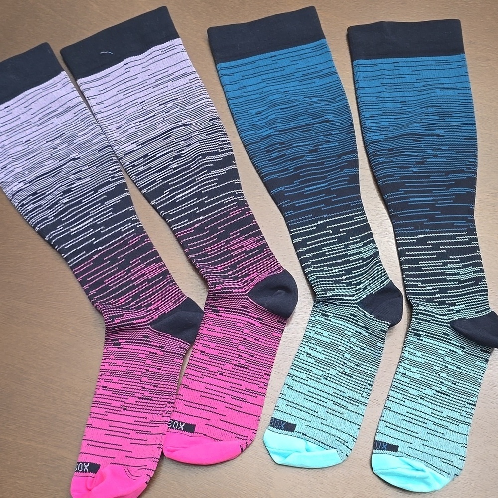LEVSOX Gradient Pink & Blue Men's Socks‎ Compression Sz L Set Of 2 Pairs